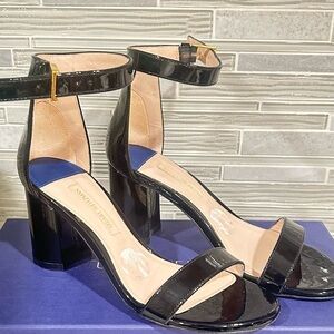 Stuart Weitzman NWB Designer Less Nudist Block Heels Patent Leather Size 4